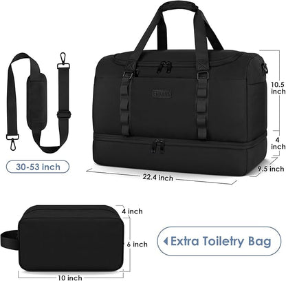 ETRONIK Gym Bag for Men Women, Large Travel Duffle Bag with Shoe Compartment, Carry on Bag with Toiletry Bag, Weekender Overnight Bag for Sports Business Trip, Black