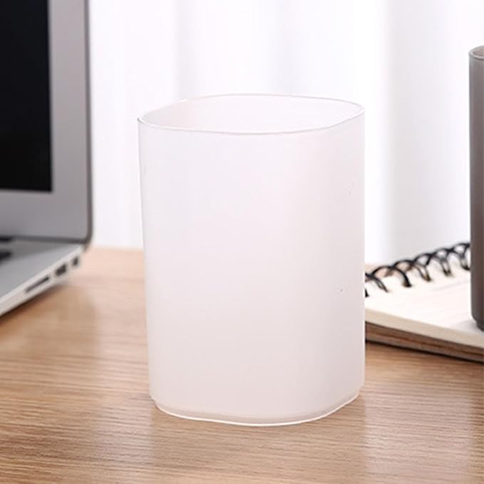 Transparent Frosted PP Pencil Pen Holder Cup,Desk Accessories Holder,Makeup Brush Storage Organizer,Modern Design Desktop Stationery Organizer (White)