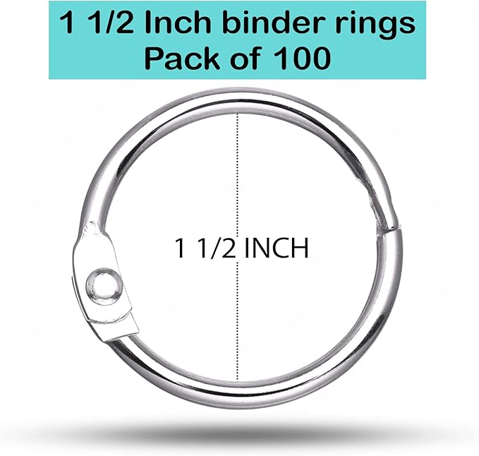 Loose Leaf Binder Rings 1 12 Inch, Metal Book Rings for Index Cards 100 Pack, Heavy Duty Nickel Plated Great for Flashcards, Home, School and Office