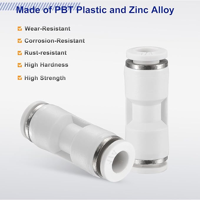 HARFINGTON Push to Connect Fittings 14" OD x 14" OD Straight Pneumatic Connector Zinc Alloy Quick Connect Union Two-Way Fittings for Semi Truck Trailers Air Brake System, White