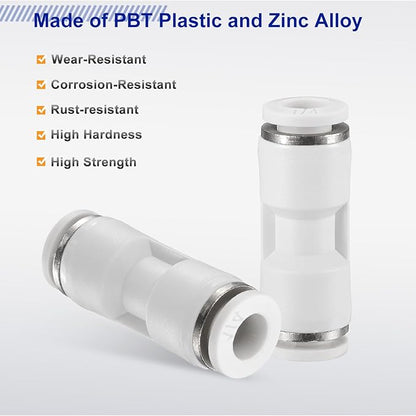 HARFINGTON Push to Connect Fittings 14" OD x 14" OD Straight Pneumatic Connector Zinc Alloy Quick Connect Union Two-Way Fittings for Semi Truck Trailers Air Brake System, White