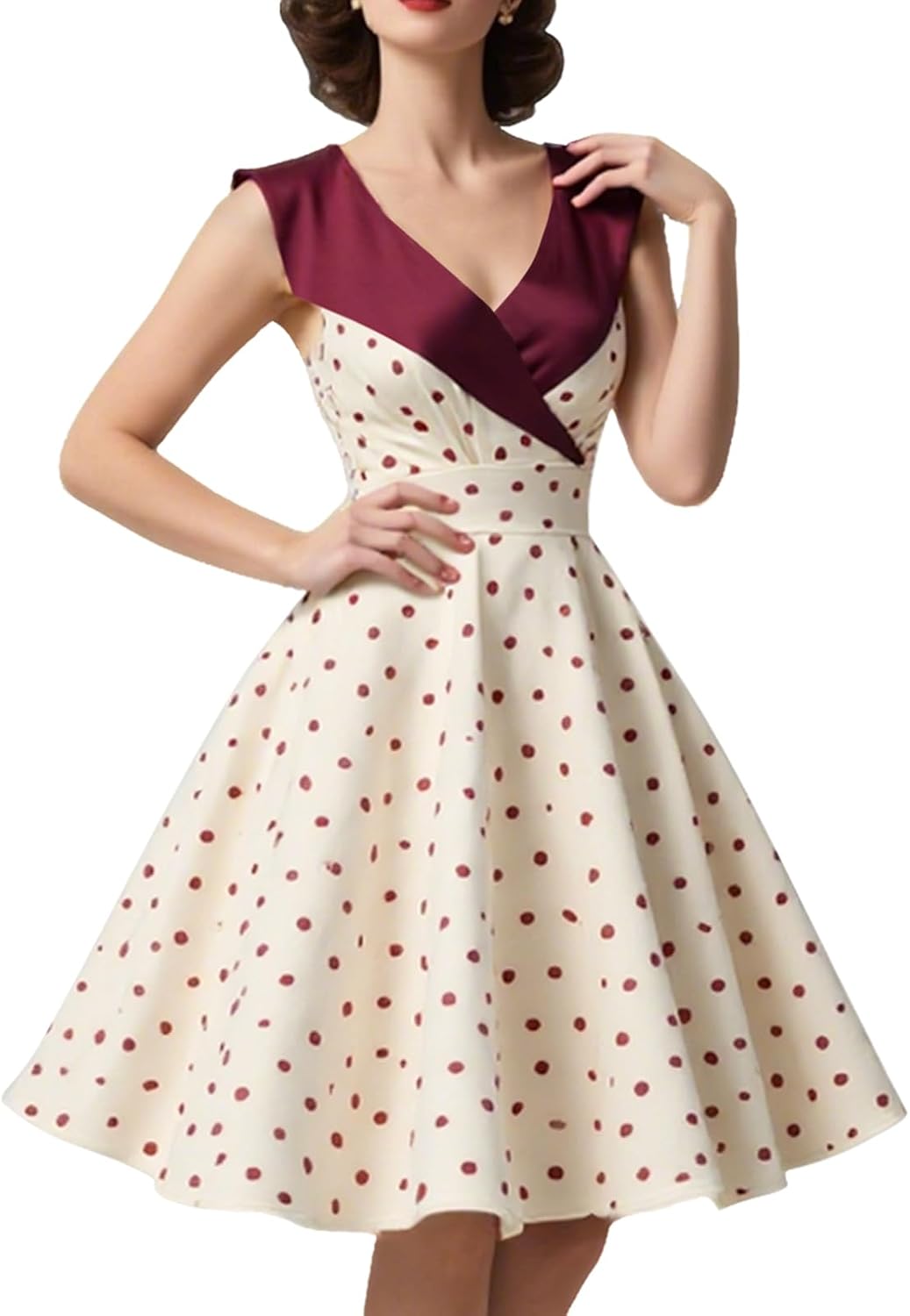 HIGAKI Women's 1950s Dress Tea Party V-Neck Sleeveless Dress