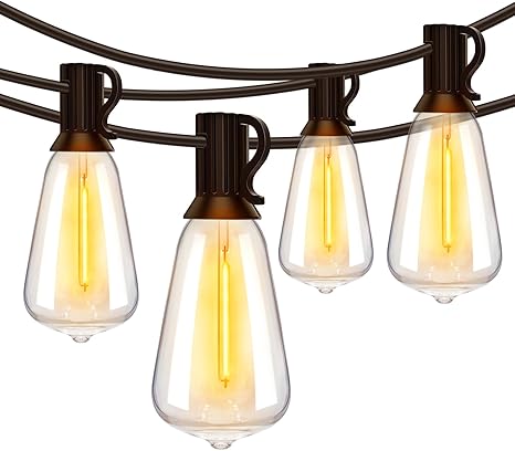 Ollny 50FT Outdoor String Lights, Shatterproof Connectable Patio Lights with 252 Spare ST38 Vintage Bulbs, 2200K Warm White Waterproof Outside Hanging Lights for Camping Yard Gazebo Porch Balcony