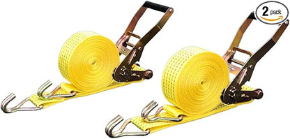 2" x 27' Ratchet Tie Down Straps (2PK) - 5000LB Break Strength - Heavy Cargo Hauling