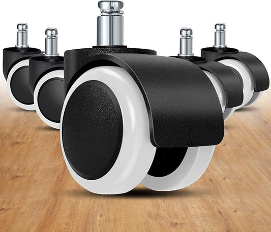 Office Chair Caster Wheels Replacement(Set of 5) for Hardwood Floors and Carpet- Heavy Duty Caster Support up to 1000bls, Office Rubber Chair Wheels,2 inch,Universal Size (White)