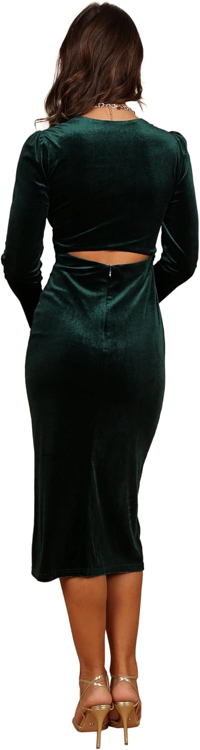 Petal & Pup Women's Lisse Twist Front Long Sleeve Velvet Midi Dress.