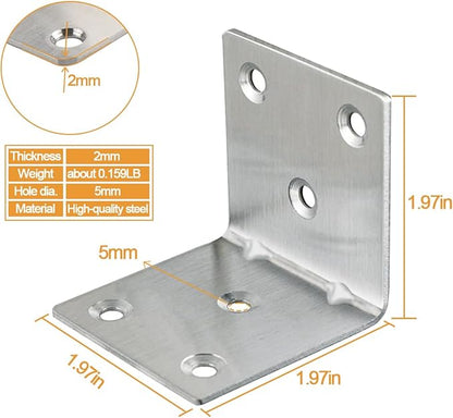 20PCS L Brackets Corner Bracket 2"x2"x2", Heavy Duty Corner Brace for Wood, Right Angle Brackets, 50MM 2Inch Wide 90 Degree Bracket for Wooden Frame Furniture Shelves Chairs