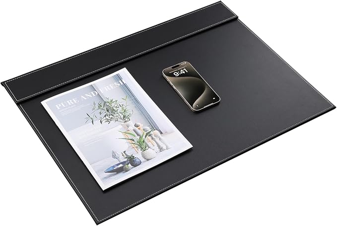 Ultra-Smooth PU Leather Desk Pad & Mat Office Desk Drawing & Writing Board A3/ A4 File Paper Clip Table Protector Mat on Top Large 24''x18'' (Black) (Item has minor cosmetic scratches)