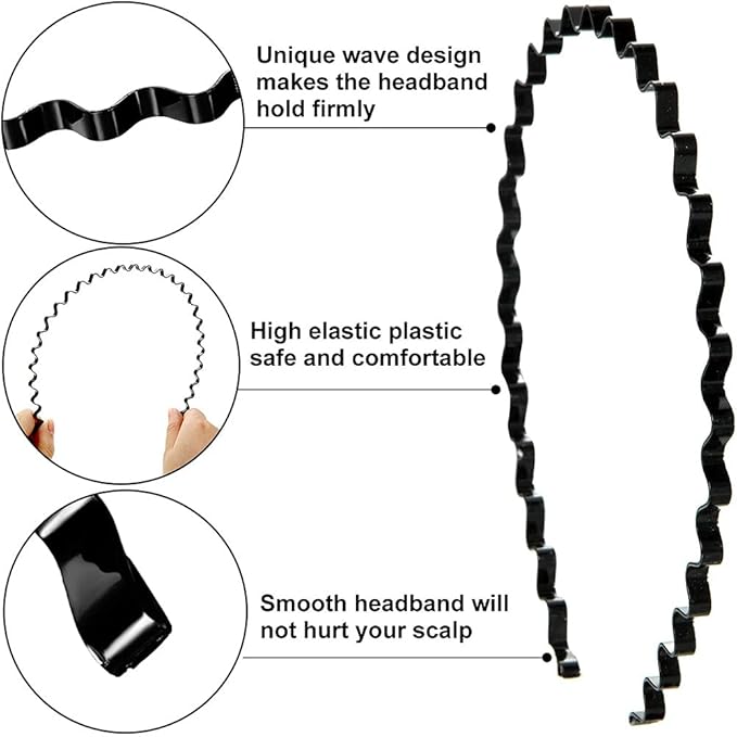 Unisex Universal 5mm Fashion Metal Elastic Black Hair Hoop Hairband Sport Head-wear Accessories