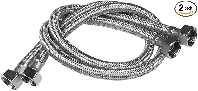 Faucet Line Connector Braided 304 Stainless Steel Supply Hose 1/2" I.P. Female Thread to 1/2" I.P. Female Straight Thread Faucet Hose Replacement (One Pair)