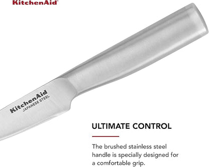KitchenAid Gourmet Forged Stainless Steel Paring Knife with Custom-Fit Blade Cover, 3.5-inch, Sharp Kitchen Knife, High-Carbon Japanese Stainless Steel Blade, Brushed Stainless Steel Handle