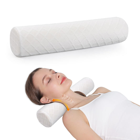 Cozyhealth Cervical Roll Pillow, Medium Soft Memory Foam Neck Round Pillow Cylinder Bolster Pillow for Sleeping, Round Neck Support for Bed, Legs, Back and Yoga (White, Medium - 3.9 H)"