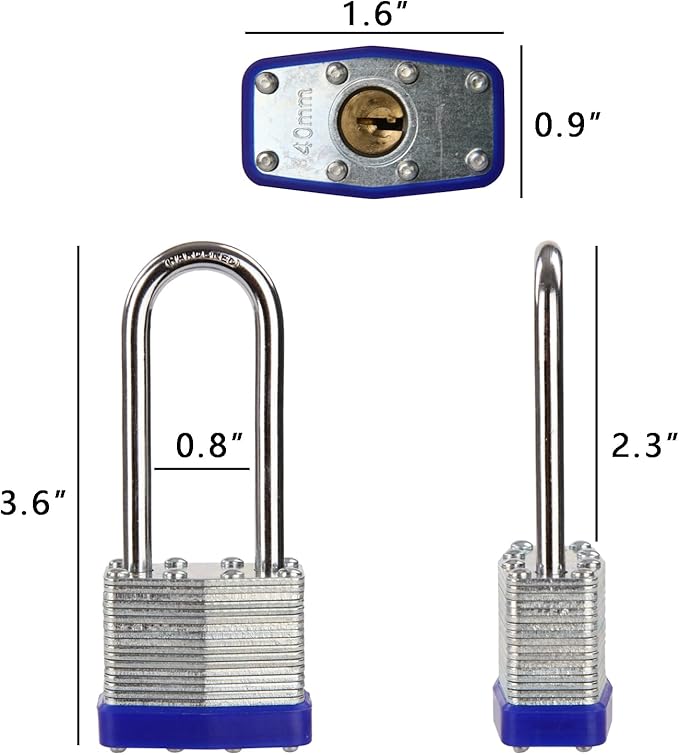 SEPOX Twins Keyed-Alike Padlock, Reinforced Laminated Steel Body 1-916" 40MM, Robust Hardened-Steel Long-Shackle, Pack of 2-Pcs Lock, 4-Pcs Same Keys, Ideal for Locker-Lock  Tool-Box