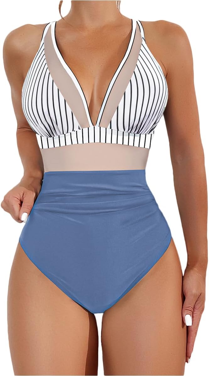 Sexy Mesh Tummy Control Full Coveragel One Piece Bathing Suit for Women.