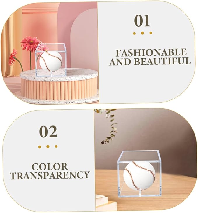 Totority Set of 2 Acrylic Baseball Display Cases Clear Cube Holders Perfect for Collectibles Showcase