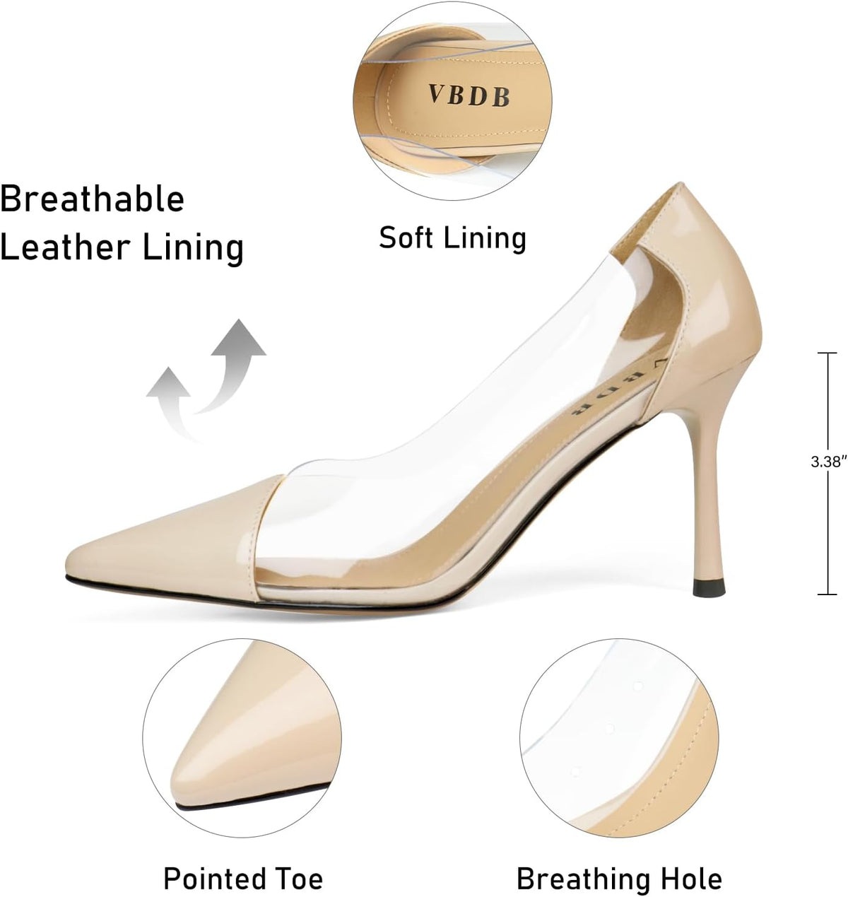 Clear Stiletto Heels for Women Pointed Toe High Heel Closed Pumps Party Wedding Dress Shoes