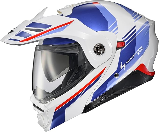 ScorpionEXO AT960 Modular Adventure Street Adult Motorcycle Helmet with Bluetooth Ready Speaker Pockets DOT ECE Approved Monk (WhiteBlue - 3X-Large)