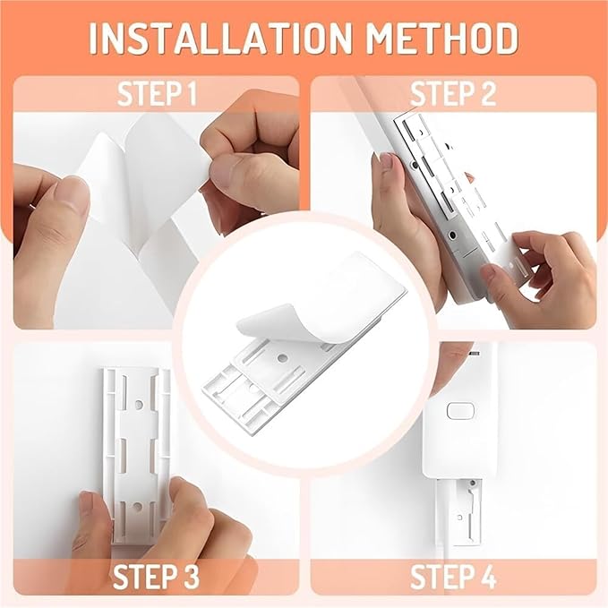 Adhesive Punch-Free Socket Holder, Self-Adhesive Power Strip Mount, No-Drill Cable Management Solution for Home Office, Removable ABS Plastic Organizer