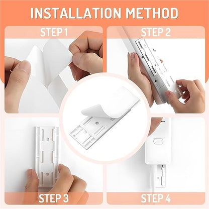 Adhesive Punch-Free Socket Holder, Self-Adhesive Power Strip Mount, No-Drill Cable Management Solution for Home Office, Removable ABS Plastic Organizer