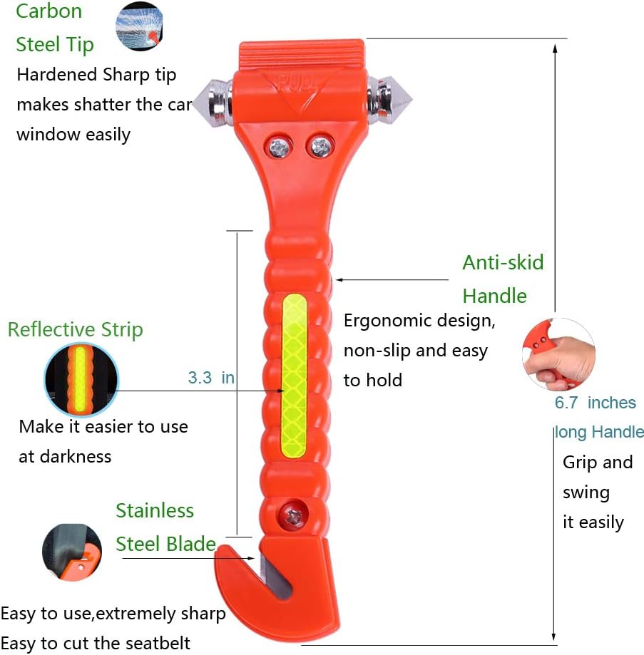 4 PCS GoDeCho Car Emergency Escape Window Breaker and Seat Belt Cutter Hammer with Light Reflective Tape,Life Saving Survival Kit (Does Not Include Holders)