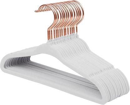ManGotree Baby Velvet Hangers with 360° Swivel Rose Gold Hook, 11" Non-Slip Toddler Hanger, Ultra Thin Space Saving Infant Hangers for Kids Clothes, 15 Pack (White)