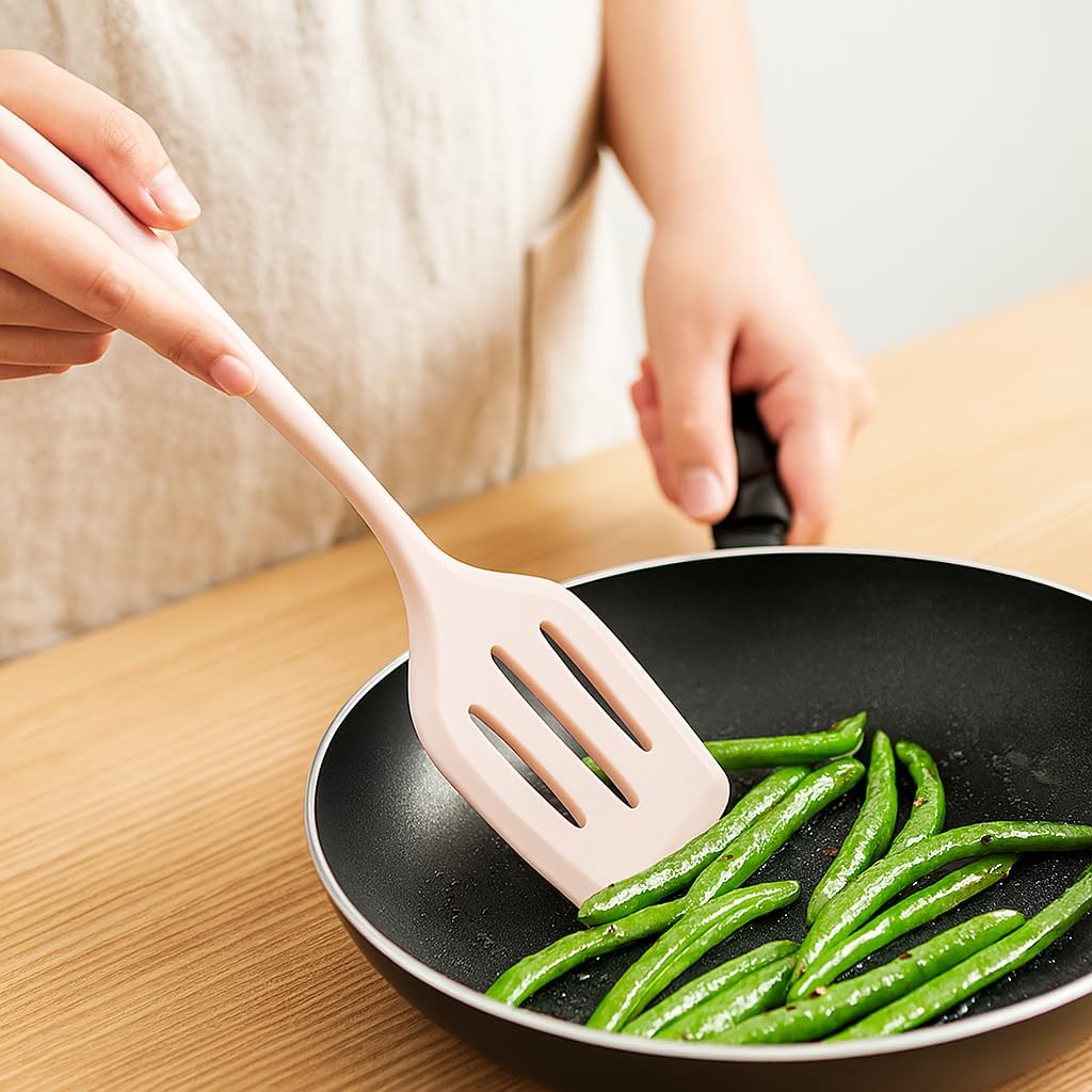 Nonstick Silicone Cooking Spatula, Heat Resistant Stir Fry Turner, One-Piece Food Grade Spatula for Kitchen Use (Taupe-light brown)
