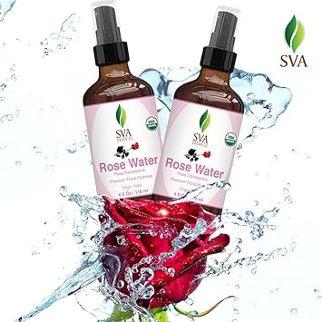 SVA ORGANICS Rose Water 4oz (118 ml) Refreshing Rose Water Spray for Skin Care, Skin Hydration, Bath, Soaps, Haircare  Aromatherapy