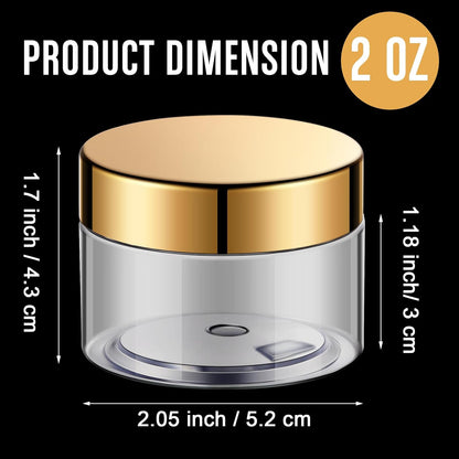SATINIOR 100 Pcs Plastic Jars with Lids Small Containers Lids Wide Mouth Small Plastic Containers for Lotion Cream Rhinestones Body Butters Travel Storage(2 oz,Gold