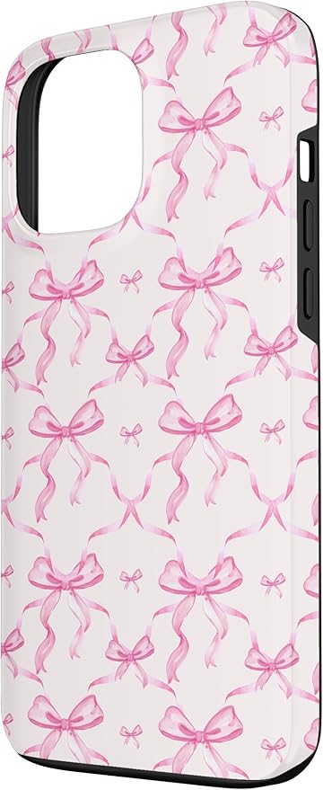 iPhone 13 Pro Max Aesthetic Pink Ribbons and Bows in Watercolor Case