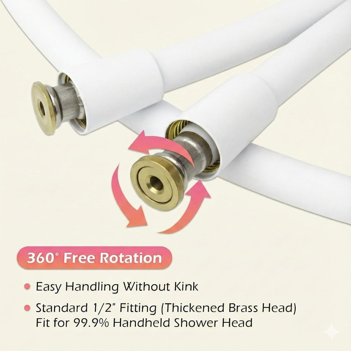 Silicone Shower Hose with Spare Washers, Anti-Kink Designed Replacement Handheld Shower Hose Extension for RV, Showerhead, Sprayer, Bidet, Pet Cleaning, 59 Inches, White