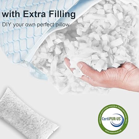 Uniqwamer Cooling Bed Pillows for Sleeping 2 Pack Shredded Memory Foam Adjustable Pillows Standard Size Set of 2 for Side Back Sleepers - Luxury Extra Comfy Gel Pillows with Washable Removable Cover