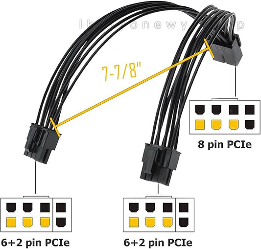 8 Pin PCIe GPU Power Cable Adapter - Female to Dual 8 Pin (62) Male GPU Extension Cable