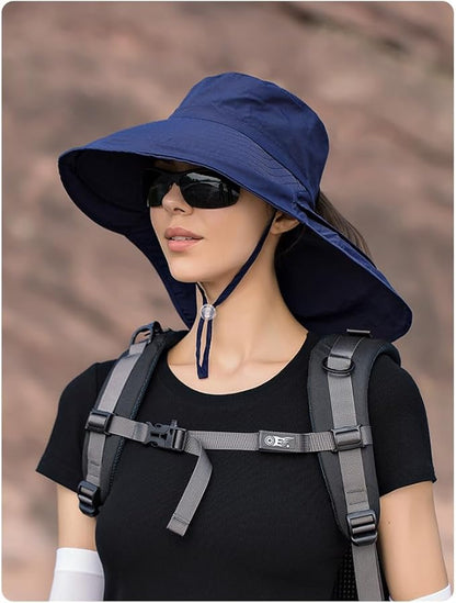Sister Amy Unisex Wide Brim Sun Hat with Neck Flap  UPF UV Protection Breathable Fishing Safari Hat Summer Outdoor Beach