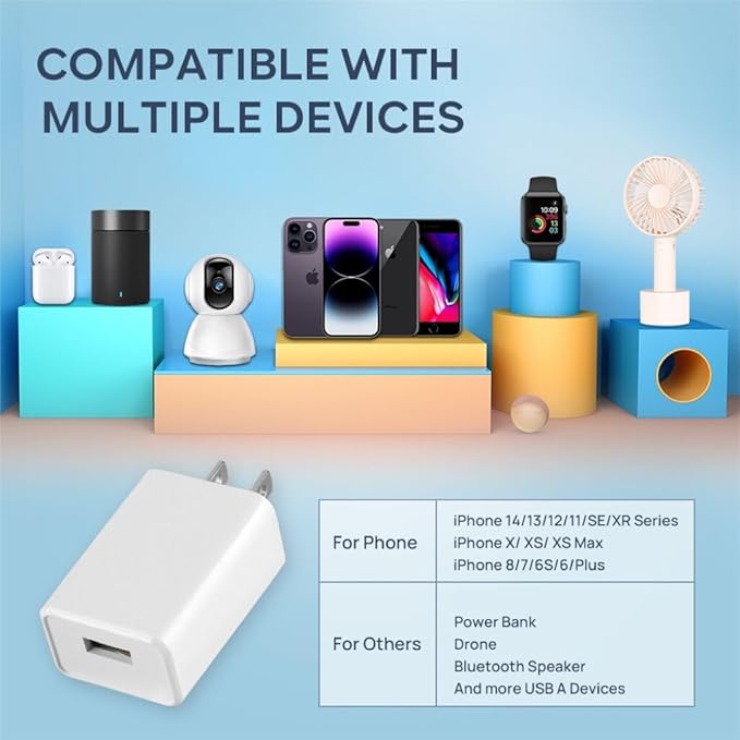 Wall Charger Cube 5V2A USB Power Supply Charging Block Universal Wall Plug Brick Portable Travel Fast Charger Power Adapter for iPhone, Samsung Galaxy, LG (White)