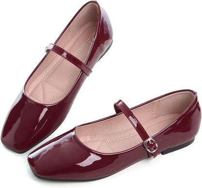 Women's Slip on Flats,Classy Round Toe Solid Classic Mary Jane Ballet Dance Shoes Soft Comfortable PU Flat Shoes