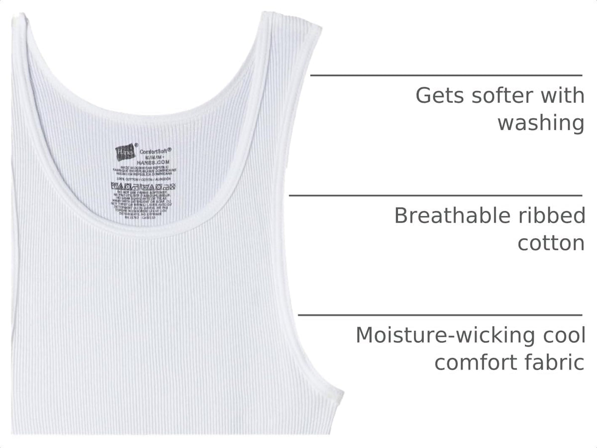 Hanes Men's Cotton Tank Undershirts Pack, Moisture-Wicking Ribbed Tanks, lightweight Cotton Tank Undershirts, 3-Pack