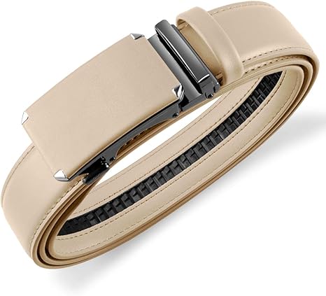 Ratchet Belt Dress Adjustable 1 3/8" Genuine Leather Designer Belt, Size Length Can be Cut, with Gift Box