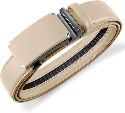 Ratchet Belt Dress Adjustable 1 3/8" Genuine Leather Designer Belt, Size Length Can be Cut, with Gift Box