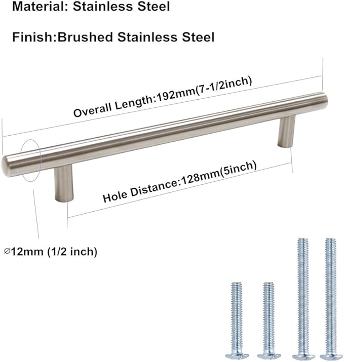 homdiy 5 Pack  Cabinet Handles Brushed Nickel Round Bar Cabinet Pulls 5in Hole Center HD201SN Stainless Steel Drawer Pulls Kitchen Cabinet Handles Cupboard Handles 5 Pack