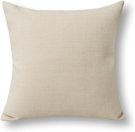 Jeanerlor Faux Lined Linen Decorative Throw Pillow Case 24x24 inch Cushion Sham for Teens/Adults Square (60 x 60 cm), Light Linen