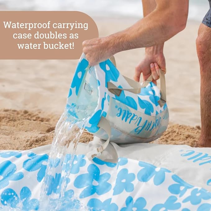 Baby Beach Pool | 2-in-1 Kiddie Pool and Beach Blanket | Flexible Toddler and Baby Pool | Beach Toys for Kids & Toddlers | 6x6 Feet with Waterproof Carrying Bag | Beach Puddle (Sage Monstera Leaves)
