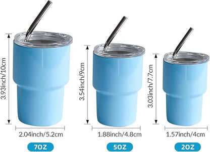 Mini Tumbler Shot Glass with Straw and Lid, 7oz Cute Insulated Shot Cups Stainless Steel for Espresso Coffee Spirits, Wedding, Party,Camping,Outdoor,Carnival,Oktoberfest Water Beer Cups (sky blue)