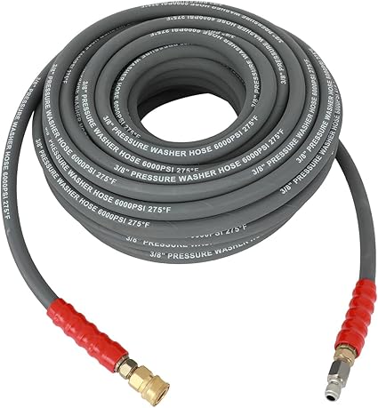 OCPTY Hot Water Pressure Washer Hose 38" x 100ft 6000 psi Non-Marking 2-Braid R2 Gray