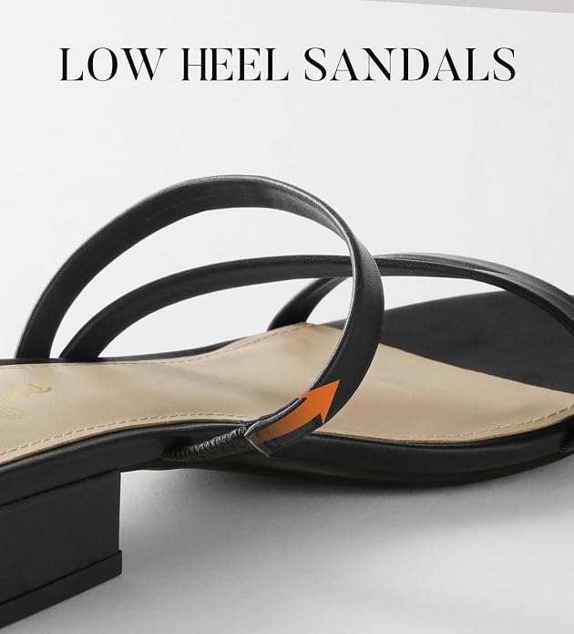 Ankis Black Nude White Strappy Heels Women 1 Inch Low Chunky Block Heel Heeled Sandals Square Open Toe Slip On Slides Mules