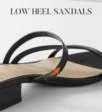 Ankis Black Nude White Strappy Heels Women 1 Inch Low Chunky Block Heel Heeled Sandals Square Open Toe Slip On Slides Mules