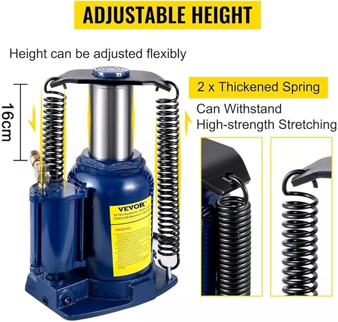 Air Hydraulic Bottle Jack 32 Ton(70550lbs) Manual Auto Truck RV Repair