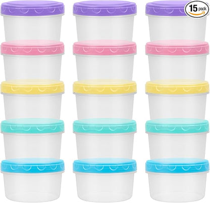 8 Oz Plastic Containers with Lids, 15 Pack 1-Cup Reusable Small Freezer Storage Containers with Screw Top for Food Snack Portion Meal Prep, Ultra Thick, Microwave Freezer Dishwasher Safe, 5 Colors