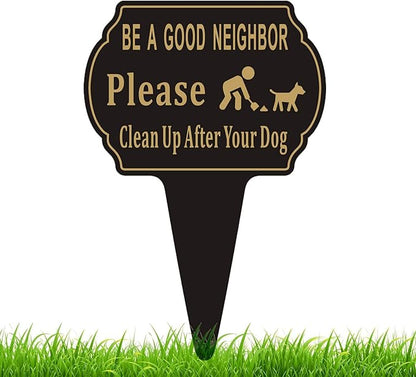 Clean Up after Your Dog Sign,13.6"x9.6" No Pooping Dog Sign for Yard with Integrated stake Double Side Printed No Dog Poop Sign for Lawn Metal Sign for Outdoor Use