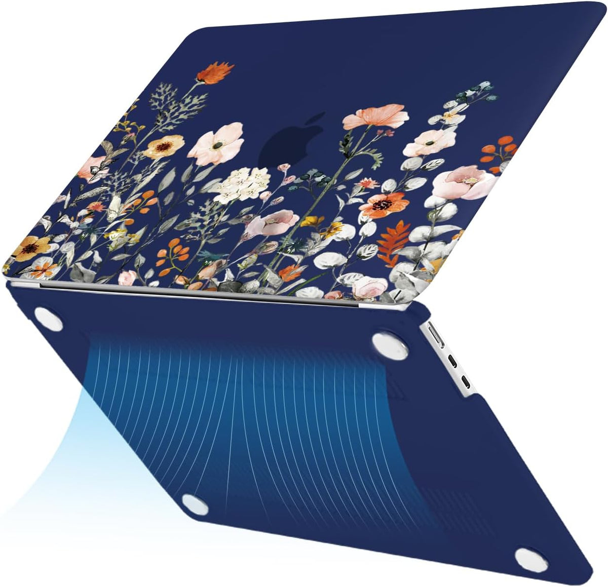 MOSISO Compatible with MacBook Air 13 inch Case M5 2026 M4 2025 M3 M2 2024-2022 A3449 A3240 A3113 A2681, Plastic Garden Flowers Hard Shell&Keyboard Cover&Screen Film for MacBook Air 13.6, Blue