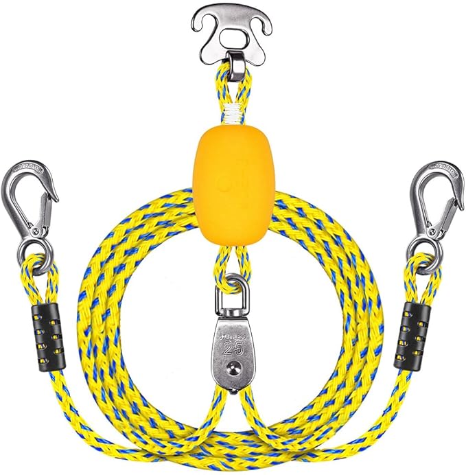 SELEWARE Self-Centering Boat Tow Harness for Tubing, Stainless Steel Quick Connector, Heavy Duty Floating Tow Rope for 1-4 Riders, Wakeboarding  Jet Ski